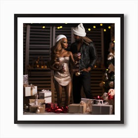 Realistic Black Couple Christmas Stylish Deep In4 Art Print