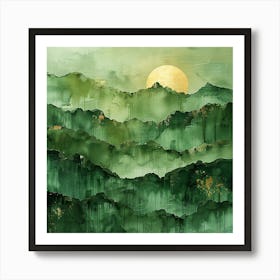 Chinese Landscape Painting in Green - abstract art, abstract painting  city wall art, colorful wall art, home decor, minimal art, modern wall art, wall art, wall decoration, wall print colourful wall art, decor wall art, digital art, digital art download, interior wall art, downloadable art, eclectic wall, fantasy wall art, home decoration, home decor wall, printable art, printable wall art, wall art prints, artistic expression, contemporary, modern art print, Art Print