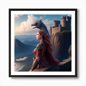 Princess And A Dragon 1 Art Print