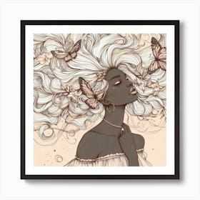 Black Girl With Butterflies Art Print