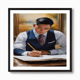 Asian Man Writing Art Print