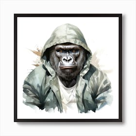 Watercolour Cartoon Gorilla In A Hoodie 3 Art Print