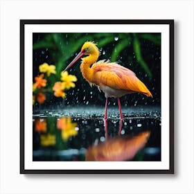 Peach Coloured Stork in Tropical Rain Art Print