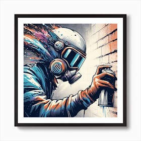 Graffiti Artist Spraying Graffiti On Brick Wall Art Print