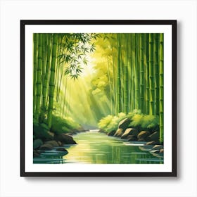 A Stream In A Bamboo Forest At Sun Rise Square Composition 337 Póster