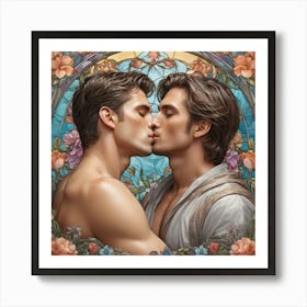 Kissing gay Lovers In Stained Glass Art Print
