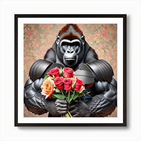 Gorilla With Roses 1 Art Print