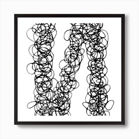 Abstract curly line composition / Hand Drawn / Black&White Art Print