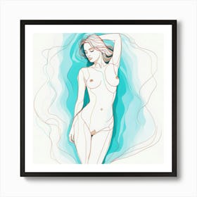 Nude Woman lying in the water Art Print