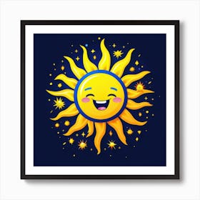 Lovely smiling sun on a blue gradient background 9 Art Print