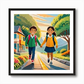 School Children Holding Hands Art Print