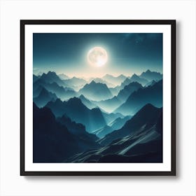 Full Moon Over Mountains Art Print