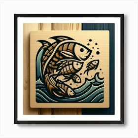 Fish In The Sea,fish school in the waves Art Print