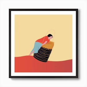 Illustration Of A Woman Carrying A Basket Art Print