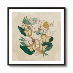 Butterflies And Leaves 1 Art Print