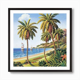 Three palm trees on the sea coast 2 Art Print