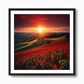 Sunset Over A Field Of Flowers 2 Art Print