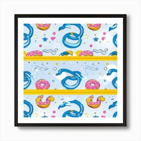 Abstract Happy Shower Scene Seamless Paper Design Featuring A Geometric Pattern Of Donuts With Ribb (1) 2 Art Print