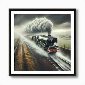 Steam Train In The Rain Art Print