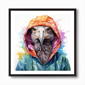 Watercolour Cartoon Vulture In A Hoodie 1 Art Print