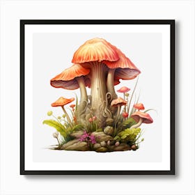 Mushrooms On A Black Background Art Print