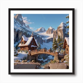 Snowy Mountain Village Art Print