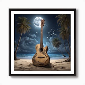 Acoustic Guitar On The Beach Art Print