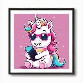 Baby Unicorn with Phone Art Print