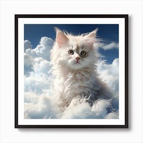 White Kitten In The Clouds Art Print