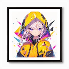 Anime Girl In Yellow Hoodie Art Print