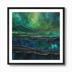 Seascape Abstract Painting Green and Blue Color Art Print