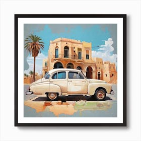 Old Car In Front Of Building Art Print