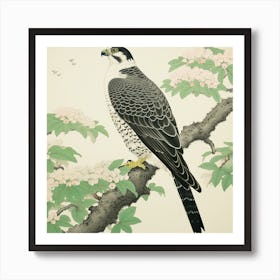 Ohara Koson Inspired Bird Painting Falcon 8 Square Art Print