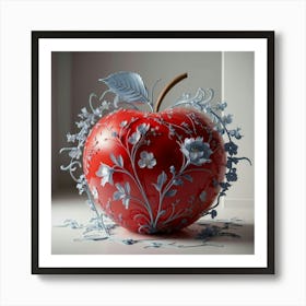 Red Apple With Flowers Art Print