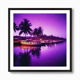 Purple Sky With Palm Trees and glow Art Print