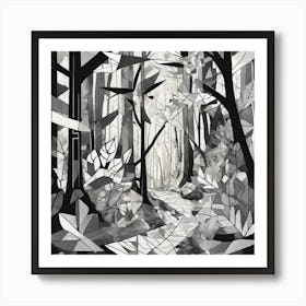 Mysterious Forest Monochrome Cubism Style Art Print