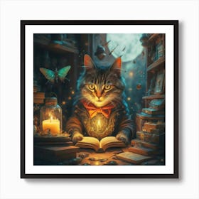 Cat Reading A Book Art Print