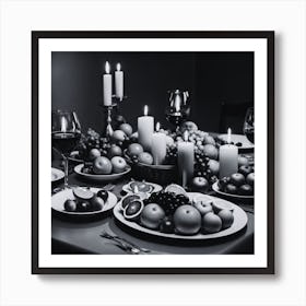 Black And White Table Setting Art Print