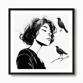 Girl With Birds 1 Art Print