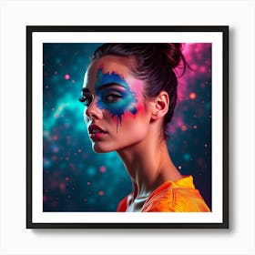 Beautiful Young Woman With Colorful Face Paint Art Print