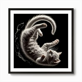 White Cat In Water Art Print