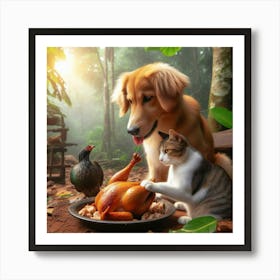 Cat And A Dog Art Print