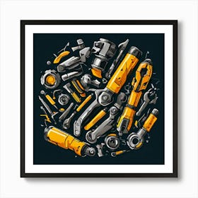 Logo Vector Tools Wrench Hammer Screwdriver Saw Pliers Drill Gear Nuts Bolts Spanner Ch (4) Art Print