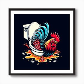 Rooster In The Toilet Art Print