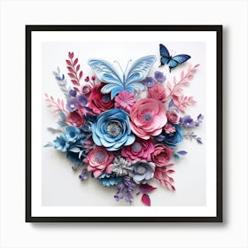 Paper Flowers With Butterflies Art Print