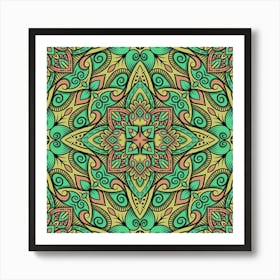 Green Ethnic Mandala Art Print