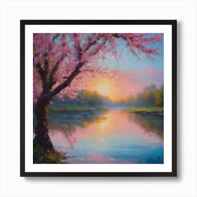 Cherry Blossoms at sunset Art Print