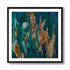 Wall Art, Abstract Painting in Blue with Pampas Grass Art Print