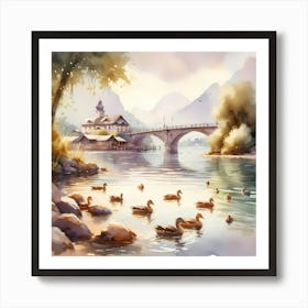 Watercolor Of A Lake 2 Art Print