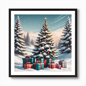 Christmas Tree With Presents 2 Art Print